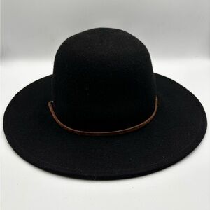 Brixton Men's Large Wide Brim Wool Felt Hat Black W/ Brown Chin Strap